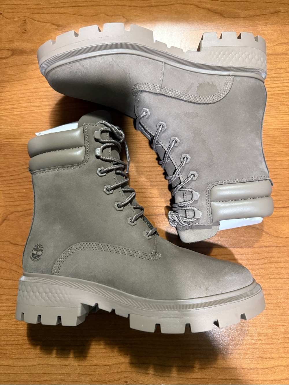 Timberland Taupe Box with White and Orange Branding